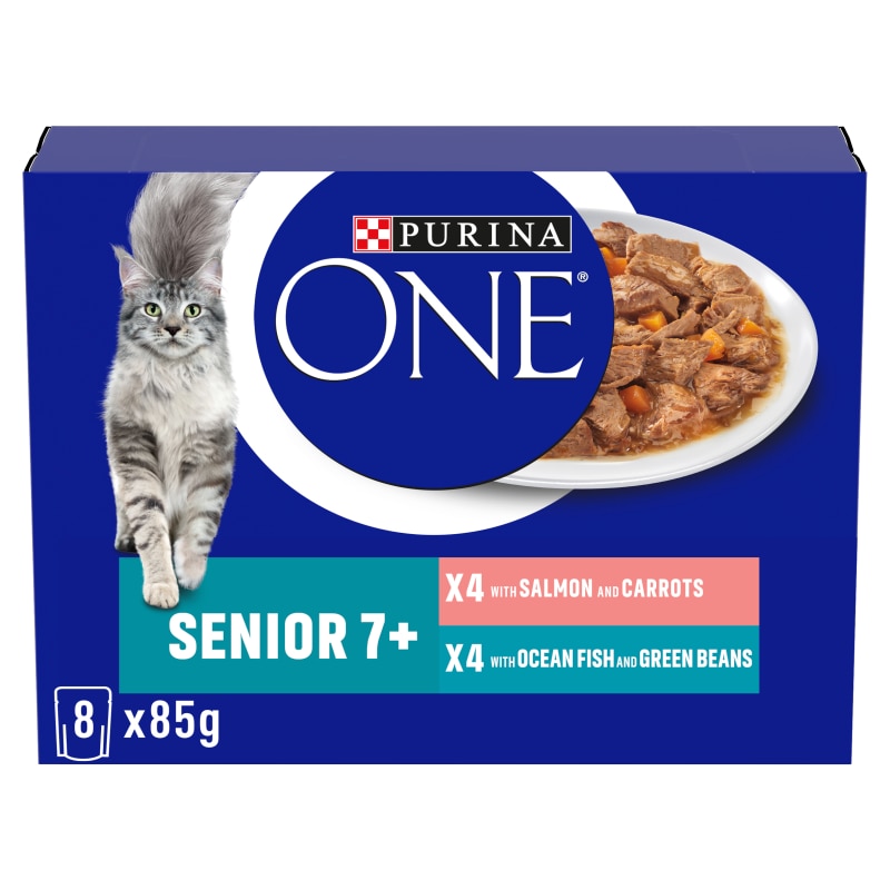Purina ONE Purina One Ocean Salmon Senior Wet Cat Food pet food packaging